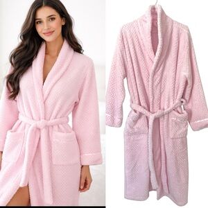 NWT Pavilia Plush Pink Robe Long Large XL Pockets Cozy Soft Tie Waist